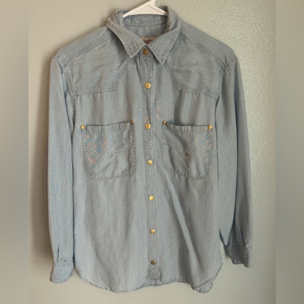 Dismero Blue and White Striped Top Gold Buttons XS
